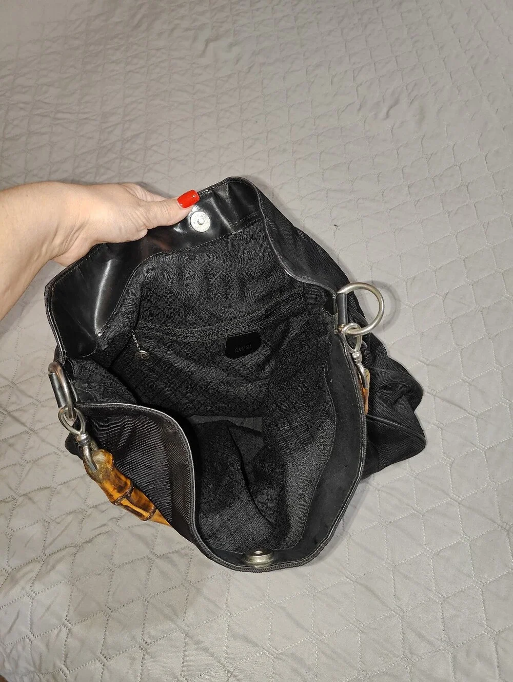 Gucci Vintage Bamboo Black Hobo Bag w/ COA